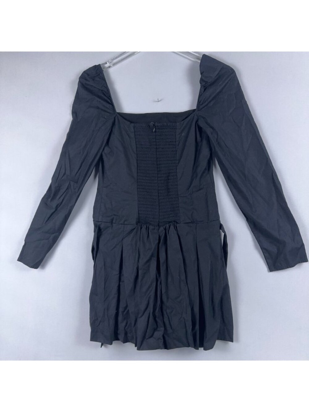 Reformation Dress Size 6 Mini Luella Poplin Long Sleeve Black Pleated Square Nec - Picture 7 of 14